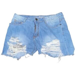 Machine Pour Neuf Mode Cut-Off Denim Jean Shorts Frayed Distressed Sz Medium.
